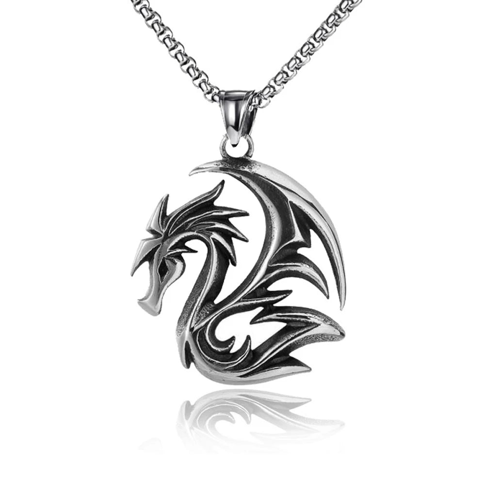 Korean Style Hollow Flame Dragon Pendant Necklace Punk Stainless Steel Biker Men Pendant Chain Fashion Jewelry Gifts