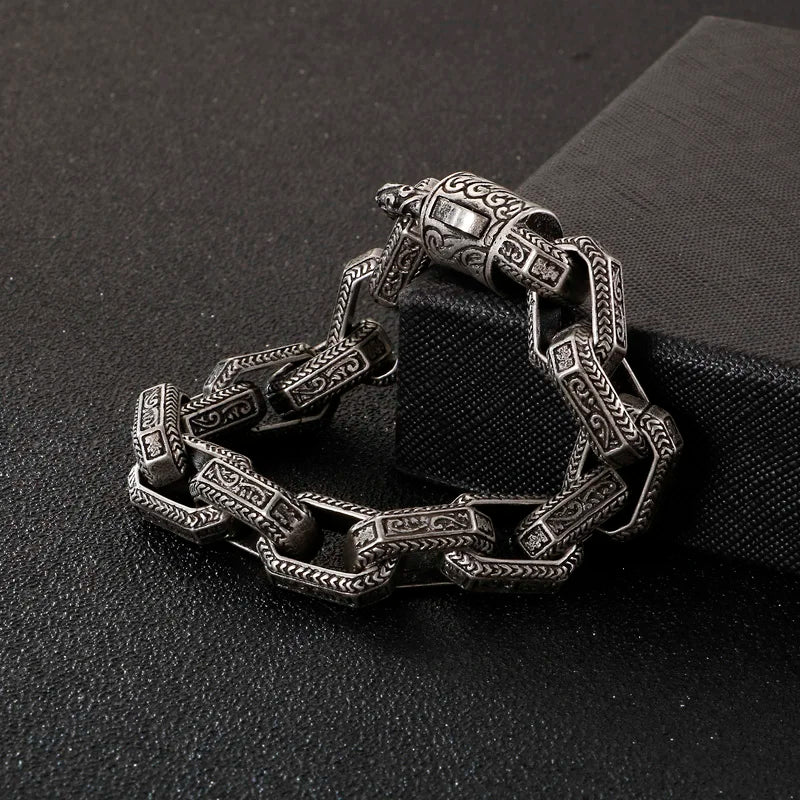 Fongten Vintage Square Bracelet For Men Stainless Steel Totem Viking Charm Heavy Bracelets Bangle Male Jewelry Pulsera