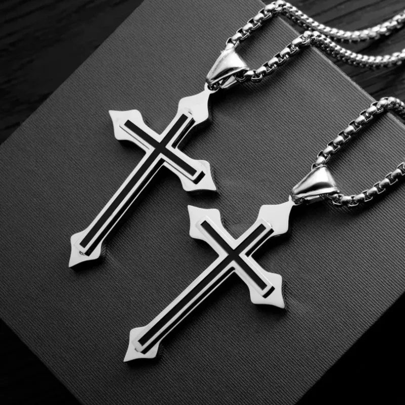 Male Black Plated St Peter's Inverted Cross Pendant Necklace for Men Stainless Steel Choker Crux de Sanctus Petrus