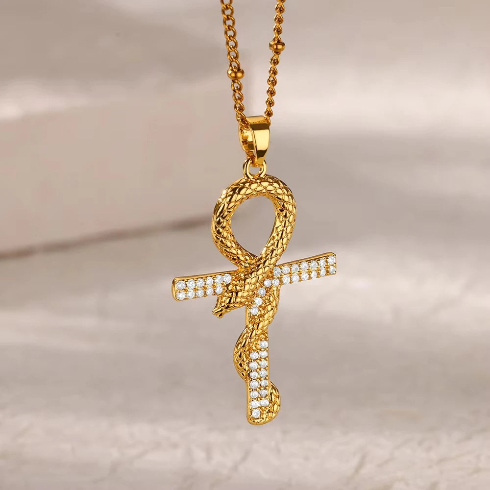 Vintage Ankh Cross Pendant Necklace — Stainless Steel