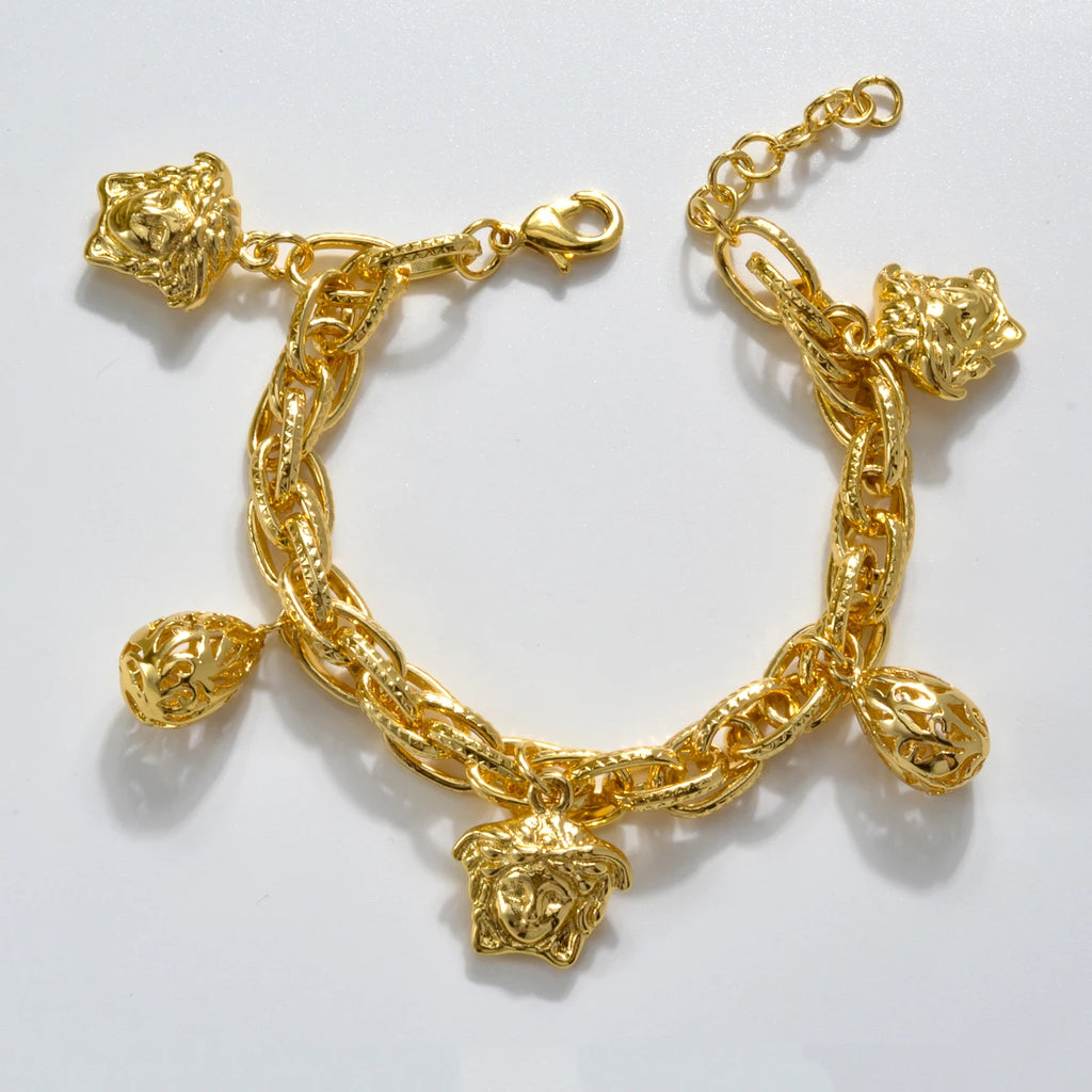 Diana Baby Link Chain Copper Gold Color Bear and Lock Bracelets for Women Wholesale Retail Fashion Jewelry Party