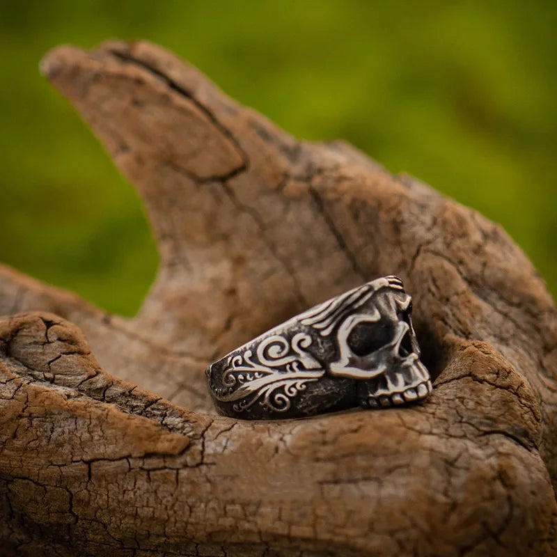 Retro Carved Santa Muerte Ring For Men Punk Gothic Rock Hiphop Designer Open Ring Handmade Jewelry Biker Accessories Unisex Gift