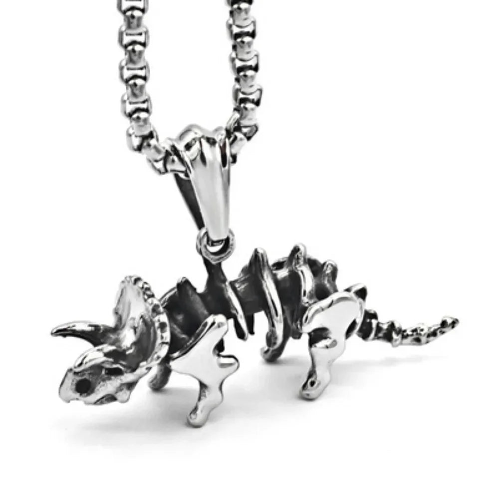 Retro Fashion Triceratops Skull Pendant Necklace Creative Personalized Trend Dinosaur Necklace Men Punk Hip Hop