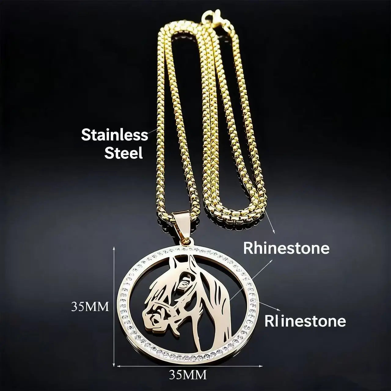 Iced Out Horse Steel Pendant Rhinestone Zodiac