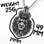 Crown Lion Head Pendant Necklace — Box Chain, Stainless Steel