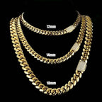 8-14mm Hip Hop Bling Iced Out 18k Gold-plated Stainless Steel Dense Cuban Miami Link Chain Necklaces for Unisex Rapper