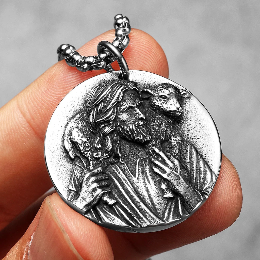 Jesus Shepherd Pendant — Stainless Steel