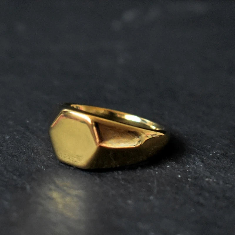 Handmade Highly Polished Stainless Steel 18k Gold Plated Square Geometric Smooth Blank Signet Rings for Women Men