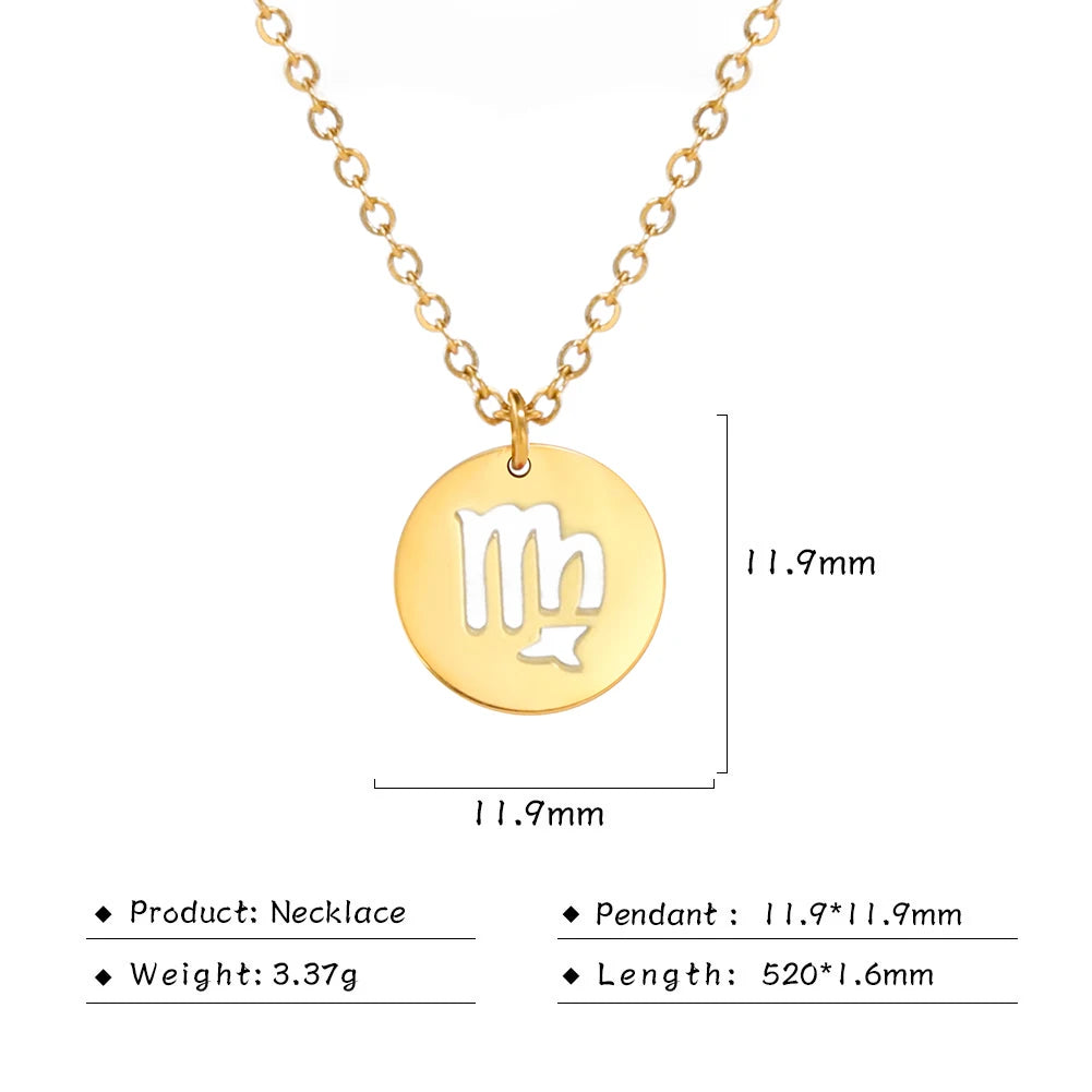Kkjoy Stainless Steel Star Zodiac Sign Necklaces 12 Constellation Choker Pendants Necklace Aries Libra Leo Collier Birthday Gift