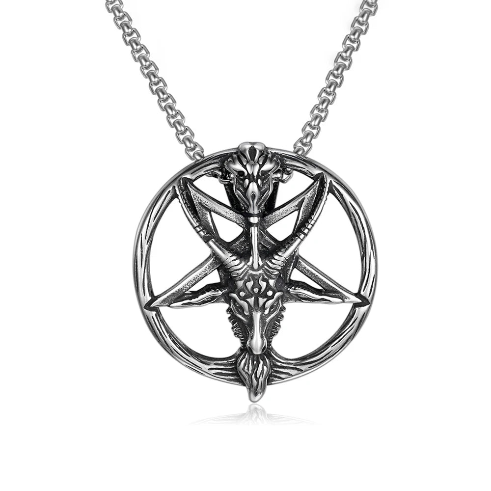 Gothic Vintage Pentagram Satanic Sheep Pendant Necklace For Men Punk Stainless Steel Biker Animal Necklaces Amulet
