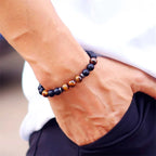 Mens Bracelet 8mm Onyx Tiger Eyes Stone Beaded Braclet Hematite Healing Braslet Cadeau Homme Leisure Accessories