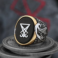 Vintage Sigil Lucifer Rock Ring 316L Stainless Steel Seal of Satan Stone Rings for Men Male Punk Rock Jewelry