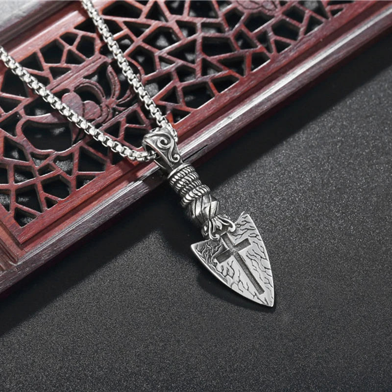 Silver Cross Pendant Necklace Vintage Box Chain