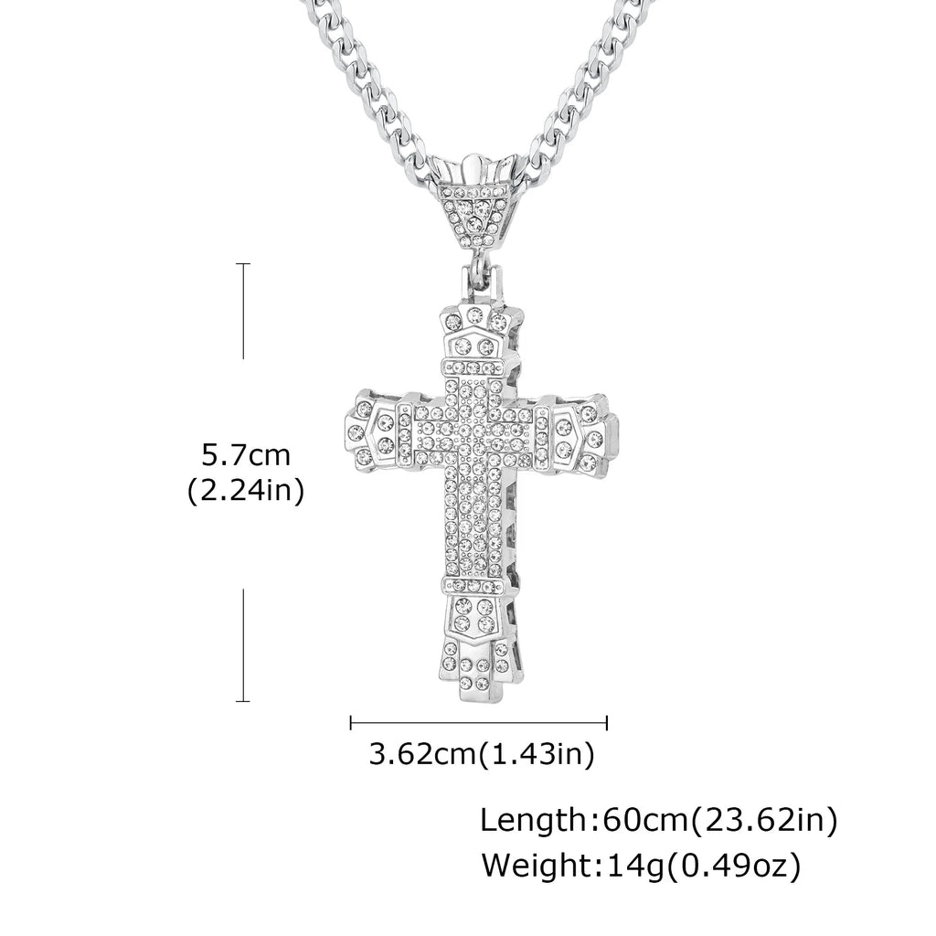 Iced Out Cross Cuban Pendant — Stainless