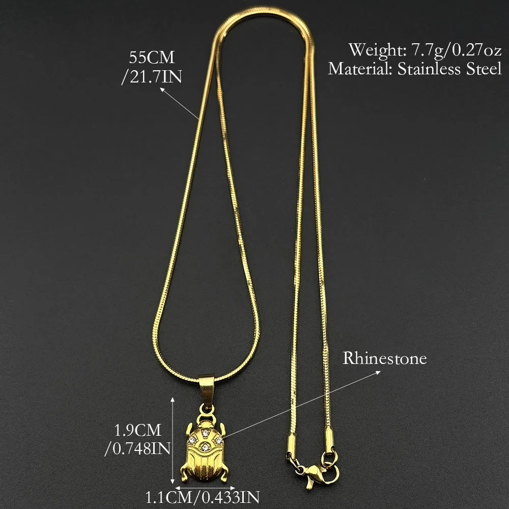 Egyptian Scarab Gold Pendant Necklace — Stainless Steel