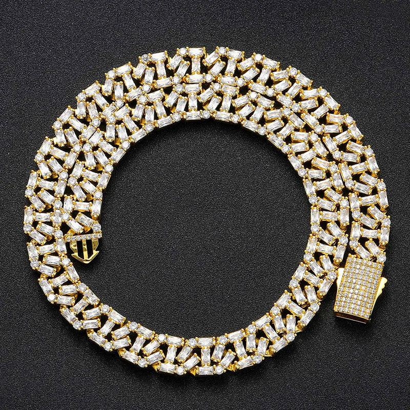 Iced Out Cuban Link Choker Necklace — Two-Tone Square CZ