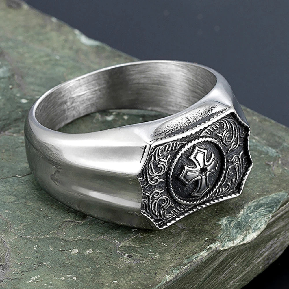 Faith and Strength Cross Ring for Men Women — Stainless Steel