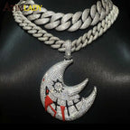 Men's Moon Shaped Mouth Face Pendant Iced Out Bling 5A CZ Cubic Zircon Tennis Chain Personality Hip Hop Rock Necklace Jewelry