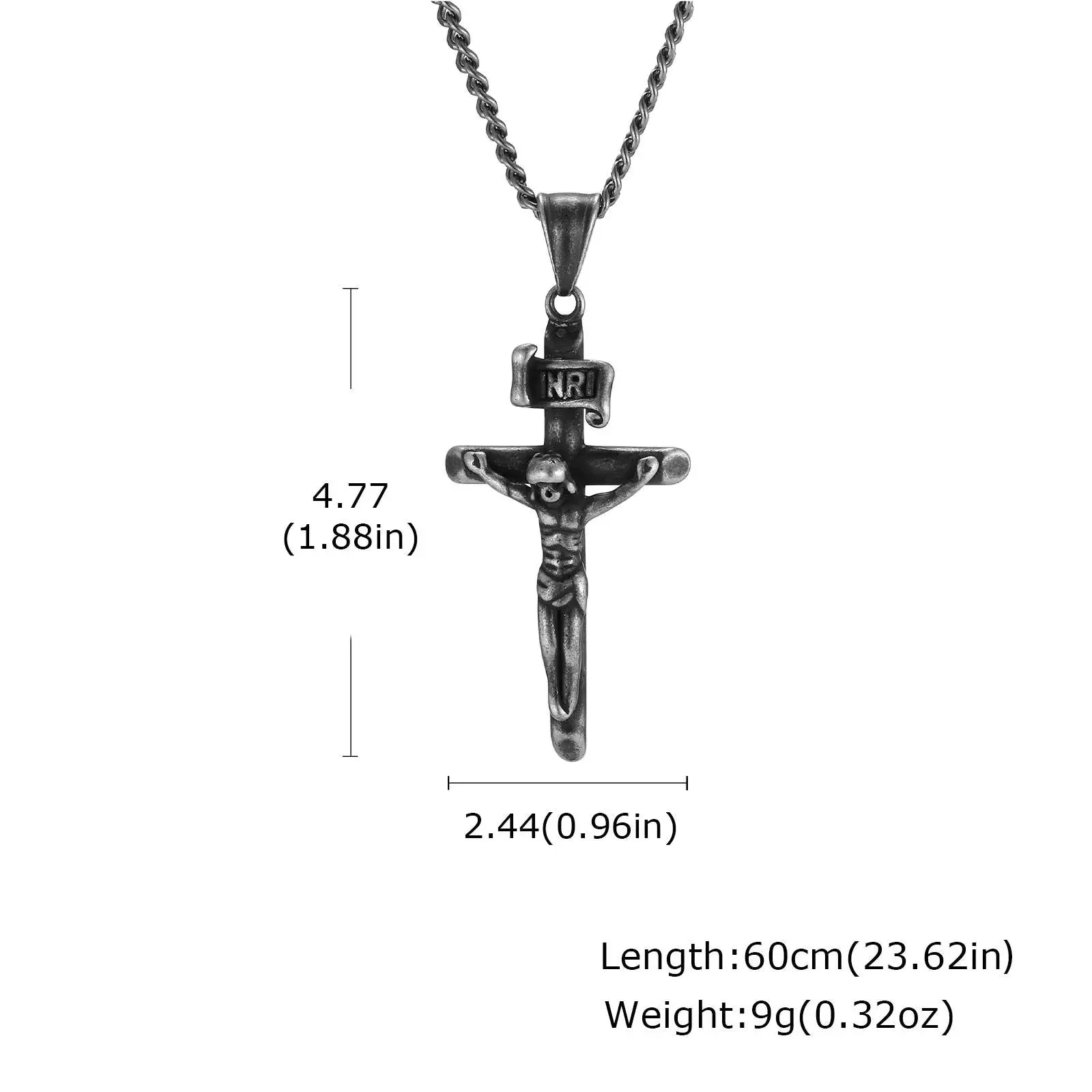 Vnox Stainless Steel Catholic Jesus Cross Necklace for Men Women, Crucifix Pendant with 60cm Cuban Chain, Religious