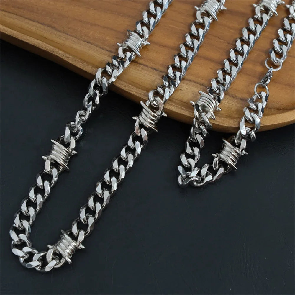 Gothic Barbed Wire Stainless Steel Pendant Necklace