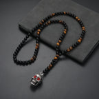 Skull Pendant Black Beaded Necklace for Men and Women, 72cm