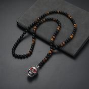 Skull Pendant Black Beaded Necklace for Men and Women, 72cm