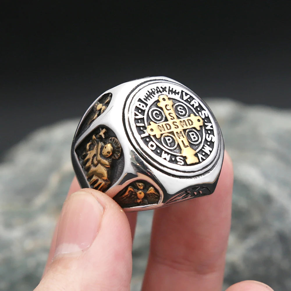 Saint Benedict Cross Ring — Stainless Steel