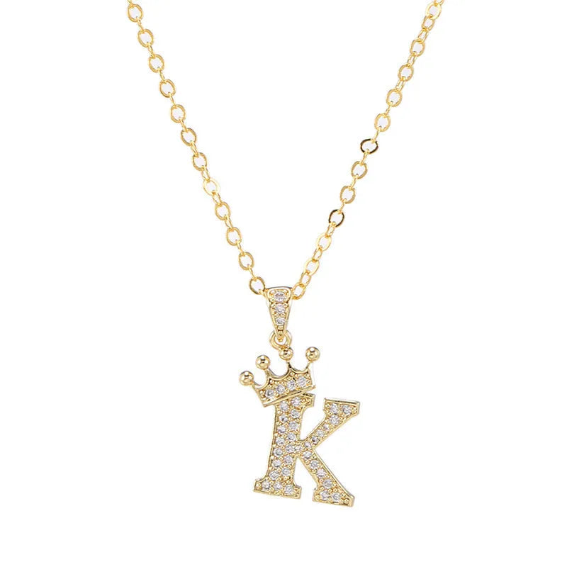 Crown Initial Letter Pendant Necklace — Copper