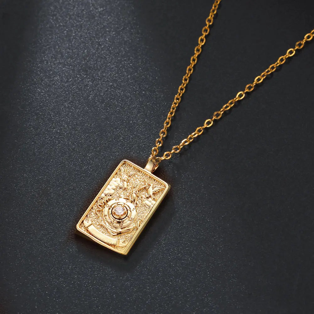 Double Sided Original Tarot Cards Necklace Tarot Moon Cigano Divination Zircon Necklace Wheel of Fortune Star Death