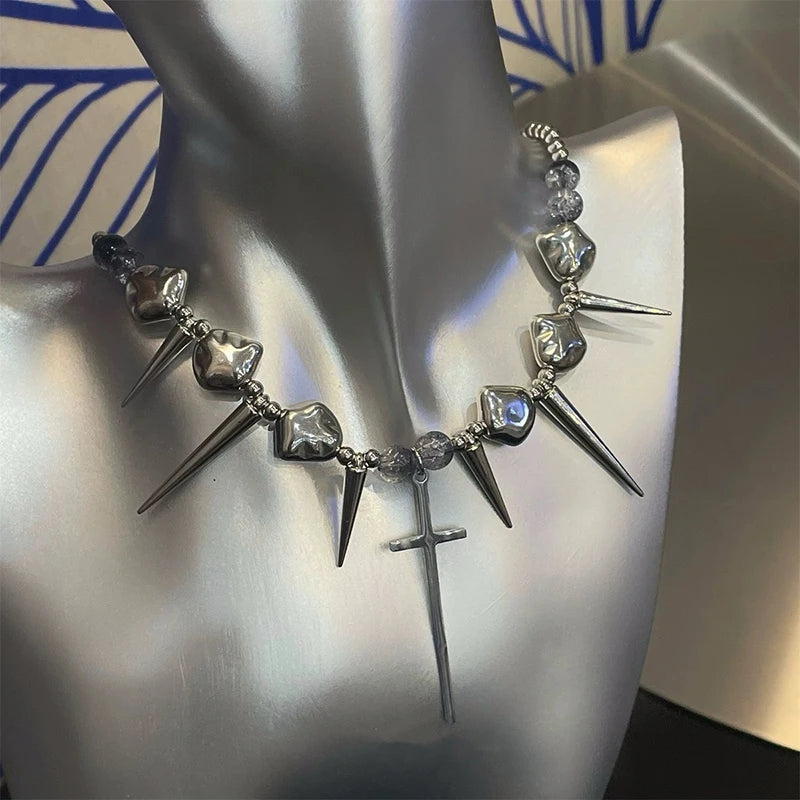 Y2K Spike Cross Stainless Steel Pendant Necklace