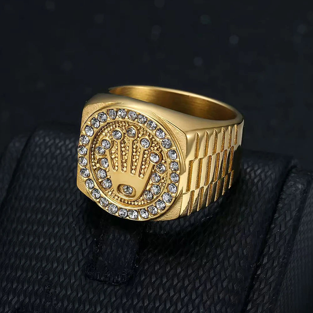 Crown & Shield Signet Ring — Gold Silver, Stainless Steel