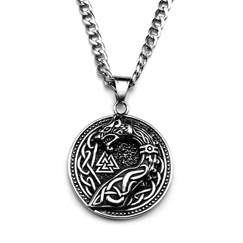 Retro Viking Nordic Valknut Celtic Knot Dragon Pendant Necklace for Women Men Stainless Steel Amulet Hip Hop Chain Jewelry Gift