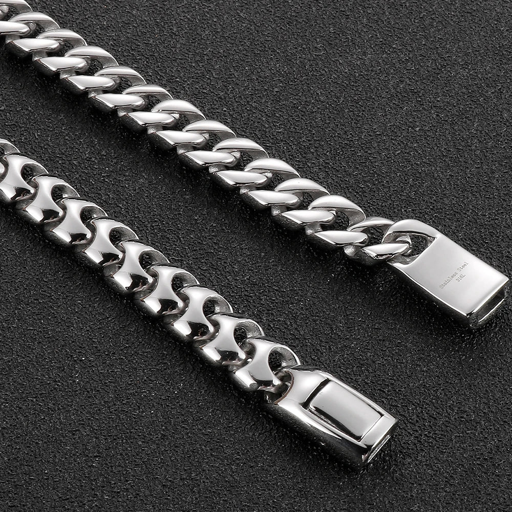 9MM Wide Curb Link Chain Man Bracelet for Men In Polished Stainless Steel Men's Wrist Bracelets On Hand Jewelry Mannen