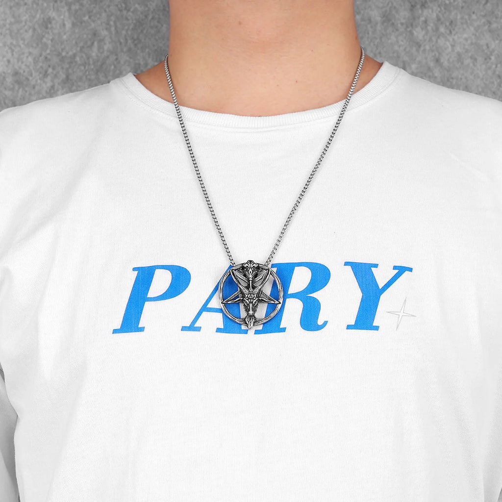 Gothic Baphomet Pentagram Pendant Men Necklace Stainless Steel Satanic Jewelry Heavy Metal Punk Chain Rock Punk for