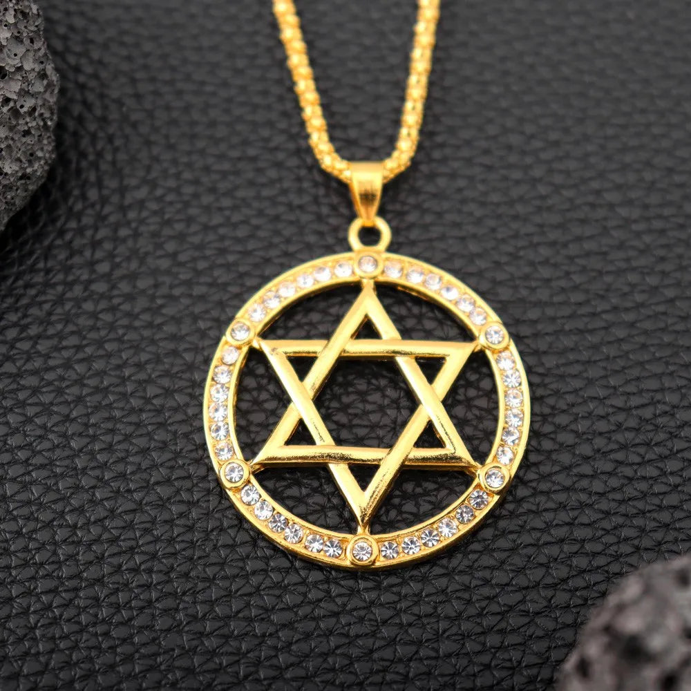 Jewish Hexagonal Star Pendant Necklace — Crystal