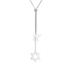 Star of David Chai Double Pendant Long Necklace — Stainless Steel