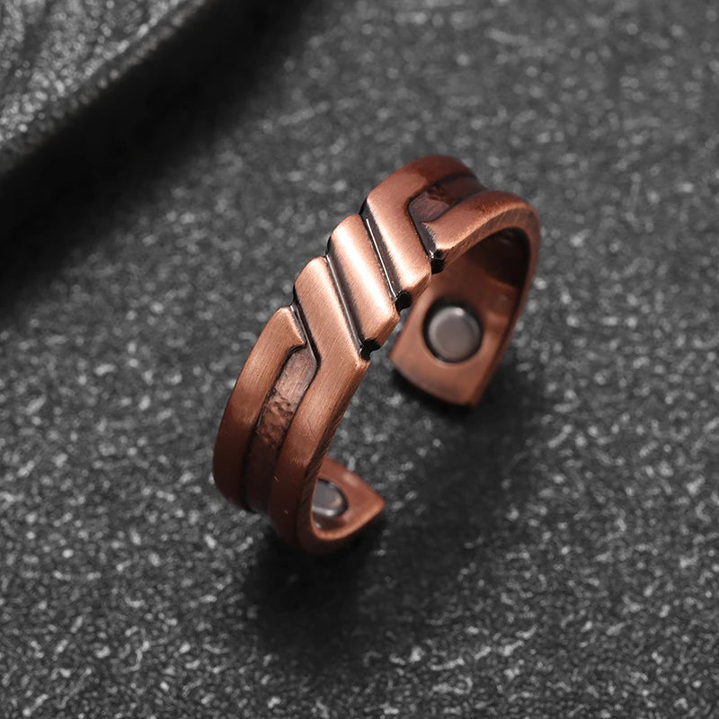 Flower Shape Magnetic Ring Copper Adjustable Open Cuff Ring Men and Women Magnet Healthy Energy Ring for Arthritis Pain Relief