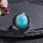 Silver Plated Rings Large Natural 10x14MM Black Agate Ring for Women Men Silver Party Jewelry Tiger Eye Turquoise Lapis