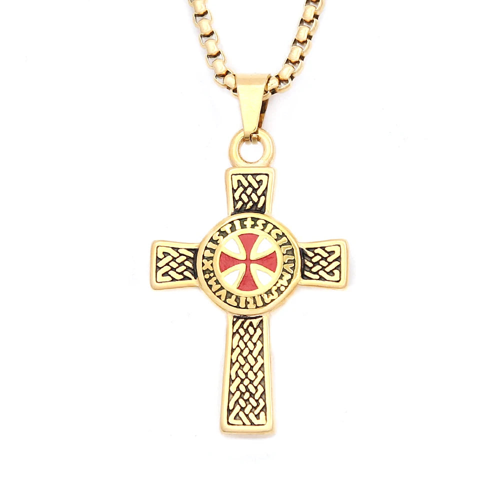Classic Fashion Iron Cross Shield Pendant Necklace For Men Women Stainless Steel Templar Knight Cross Necklaces Amulet Jewelry