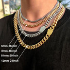 6-12mm Width New Style Stainless Steel Cuban Chain Gold/Silver Color Fashion Hip Hop Men and Women Necklace Jewelry
