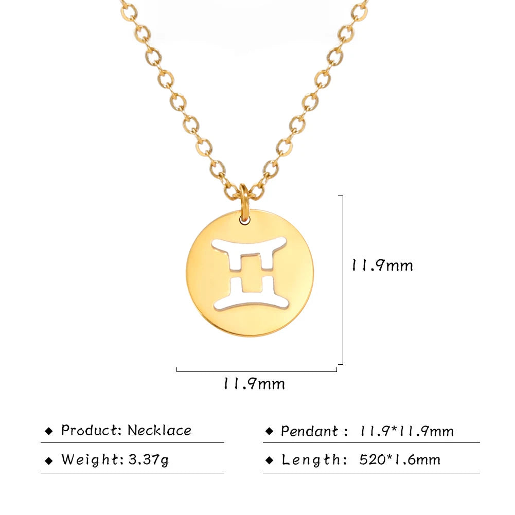 Kkjoy Stainless Steel Star Zodiac Sign Necklaces 12 Constellation Choker Pendants Necklace Aries Libra Leo Collier Birthday Gift