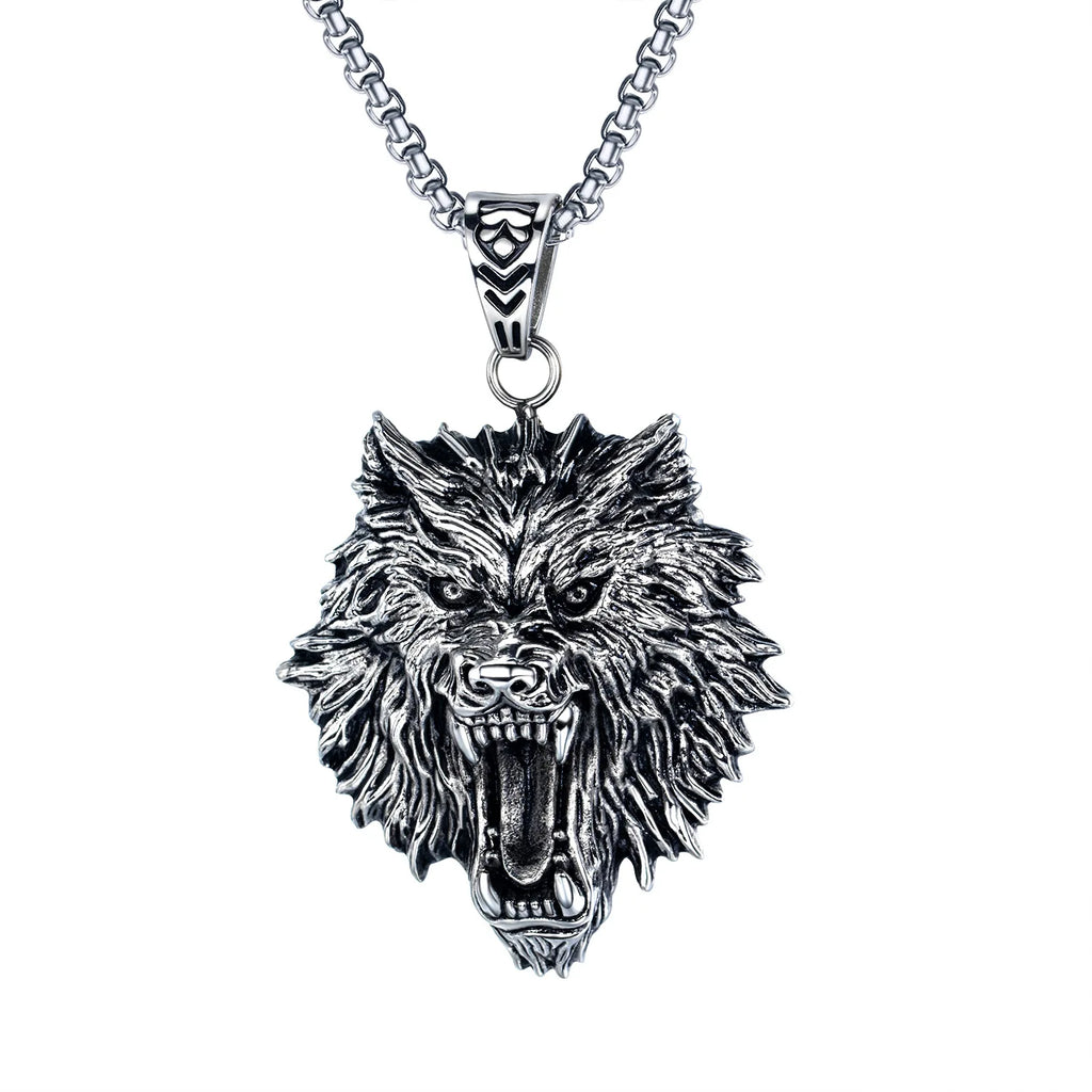Stainless steel domineering wolf head pendant, stainless steel men's necklace, exquisitely matched with accessories