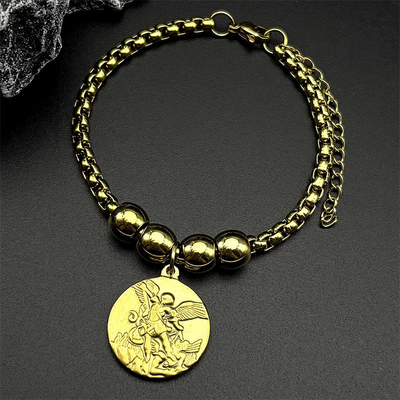 Archangel Michael Hand Chain Bracelet — Stainless Steel