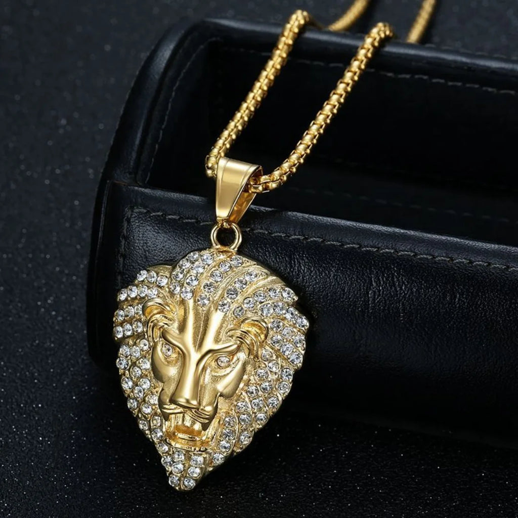 Iced Out Lion Gold Pendant Necklace