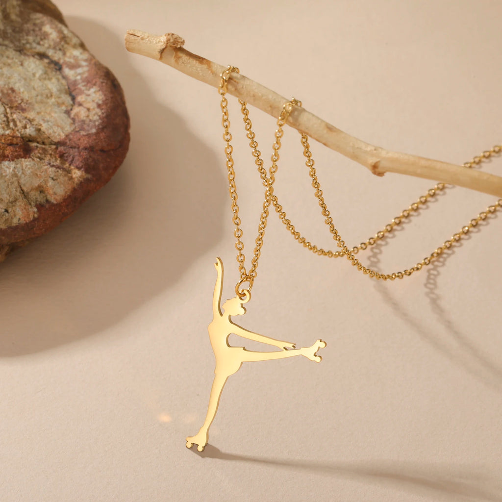 Ice Skater Charm Necklace — Stainless Steel