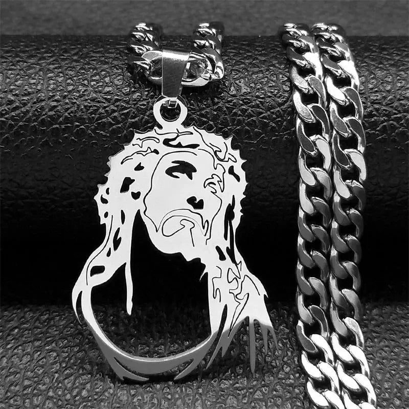 Hip Hop Punk Crown of Thorns Jesus Cross Necklace for Men Stainless Steel Gold Plated Crucifix Pendant Necklaces