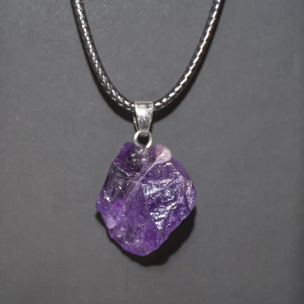 1PC Natural Crystal Rough Stone Amethyst Pendant Energy Healing Gemstone Amethyst Necklace Charms Chakra Halo Jewelry for Women