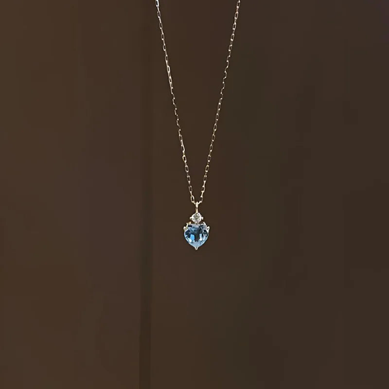 Blue Tears Heart Crystal Pendant Necklace