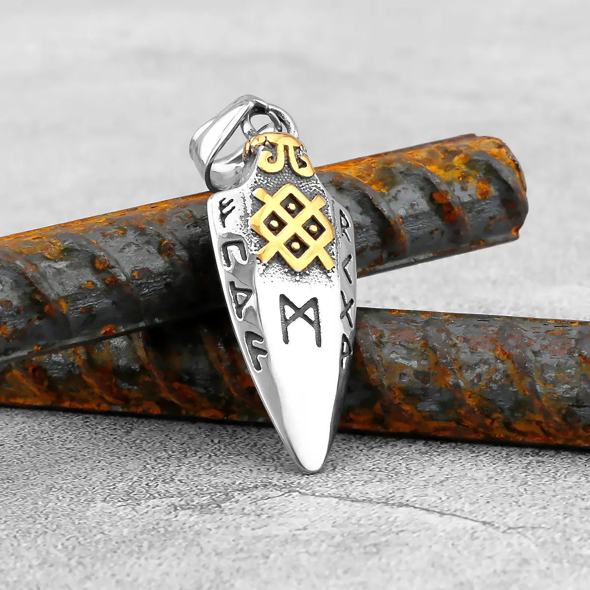 Norse Runes Odin's Spear Necklace Men's Gold Color Stainless Steel Arrowhead Pendant Valknut Talisman Male Vikings