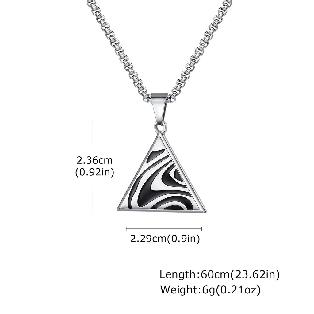Stylish Black Drip Oil Geometric Necklace for Men,Stainless Steel Triangle Pentagram Square Pendant,New Jewelry Gift